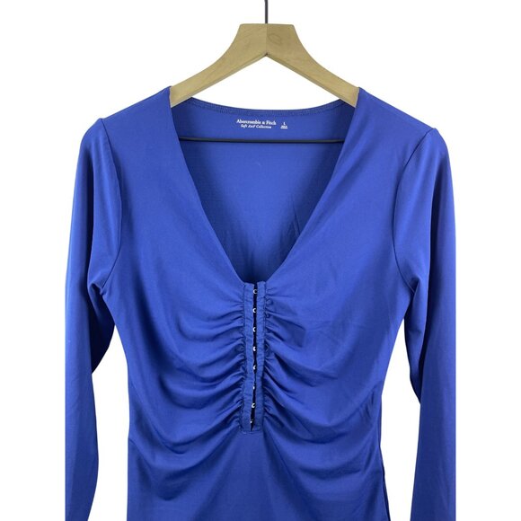 Abercrombie & Fitch Womens Large Coquette Thong V-Neck Teal Blue Bodysuit - Picture 2 of 9